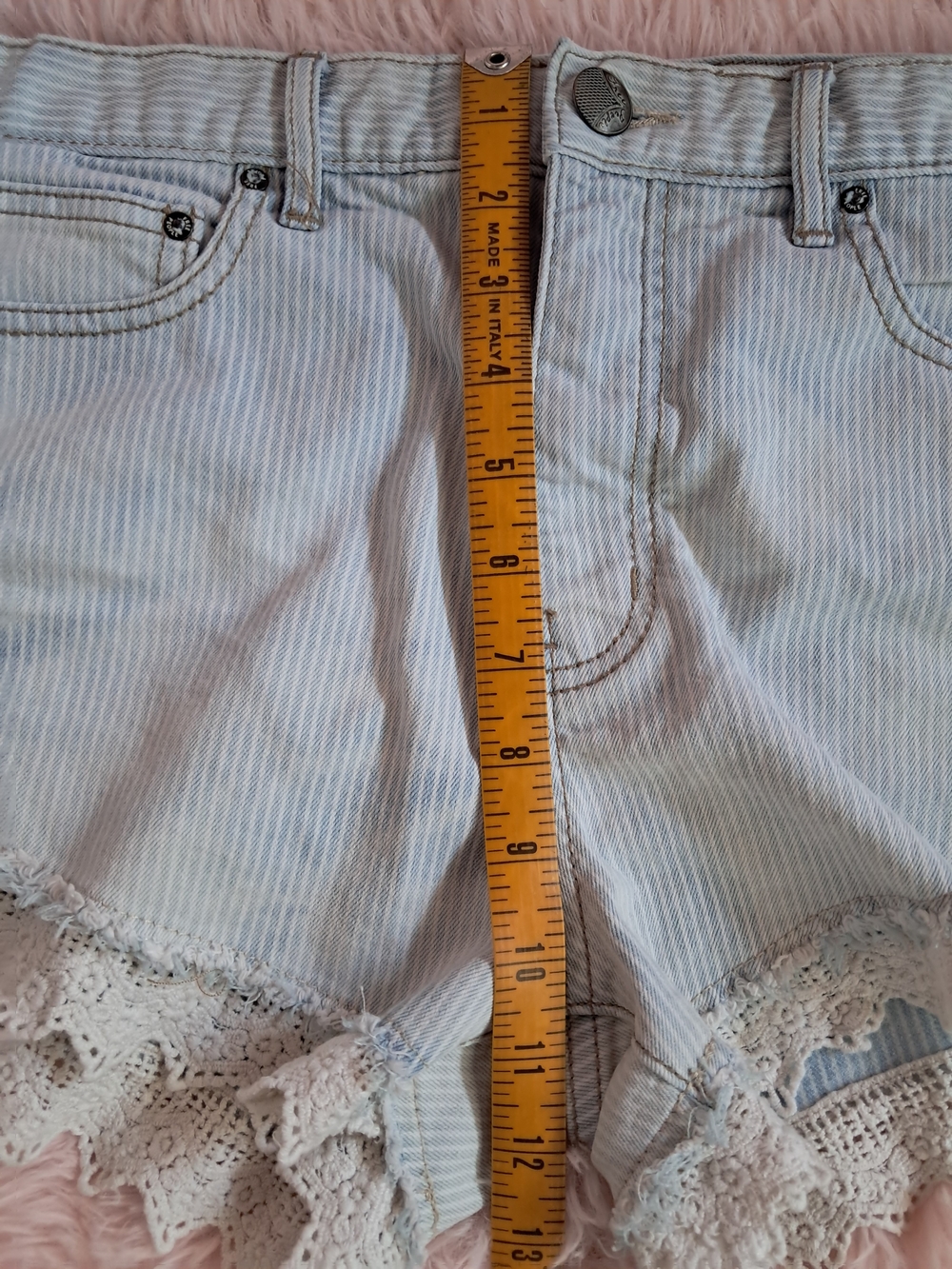 Free People Light Blue Striped Lace-Trim Denim Shorts - Picture 7 of 7